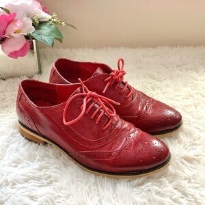 Mona Flying Red Leather Wingtip Oxfords Lace up Shoes EU 37 US 6.5 - 7